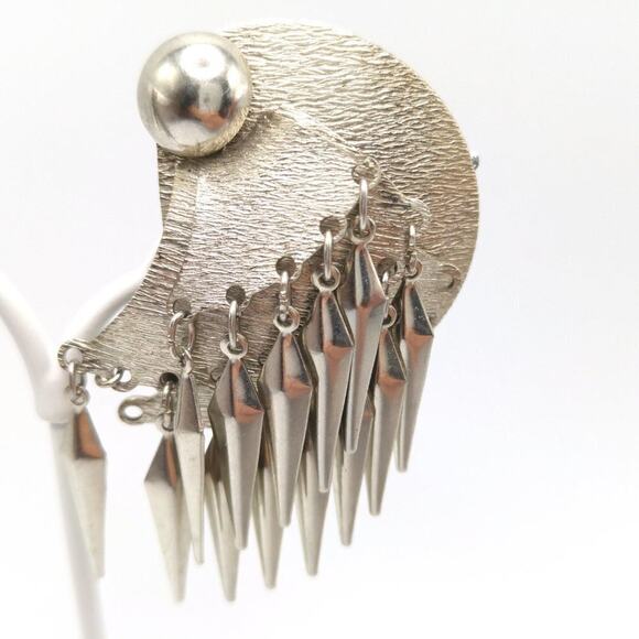 Vintage Southwestern Style Silver Tone Tassel Clip Earrings, 2 Inches - Picture 4 of 10